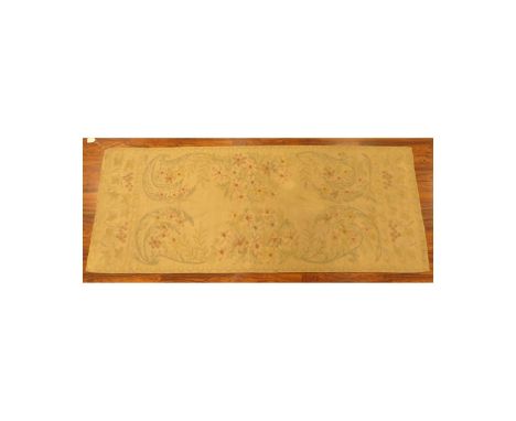 19/20th Century Aubusson Tapestry. Unsigned. Floral patterns on surface. Measures 44" x 100". Condition: Fading, minor splits
