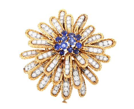 Vintage Van Cleef &amp; Arpels Approx. 7.0 Carat TW Round Brilliant Cut Diamond, 1.80 Carat Round Cut Sapphire and 18 Karat Y