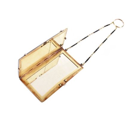 Art Deco 14 Karat Yellow Gold, Enamel and Small Rose Cut Diamond Compact. Stamped 14K. TS in diamond (logo), numbered 714. Me