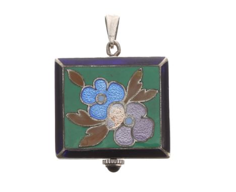 Attractive silver and enamel rectangular cased fob watch, circular silvered dial signed Hoffrers with Arabic numerals and min