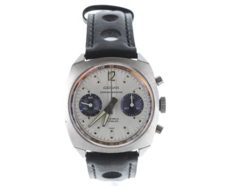 Giroxa chronograph stainless steel gentleman's wristwatch, no. 1206-2240, circular silvered 'panda' dial with Arabic twelve, 