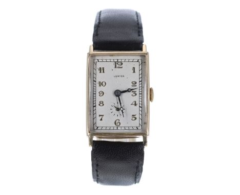 Vertex 9ct rectangular cased gentleman's wristwatch, Birmingham 1939, rectangular silvered dial with gilt Arabic numerals, mi