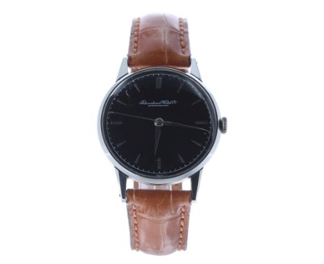International Watch Co. (IWC) stainless steel gentleman's wristwatch, circa 1950s, black dial with dauphine markers, sword ha