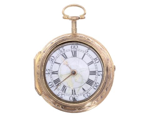 English 18th century gilt metal repousse cylinder pair cased pocket watch, the fusee movement signed Amos Hedley, Stamford, n