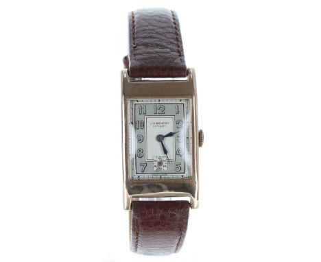 9ct rectangular cased wire-lug gentleman's wristwatch, London 1936, rectangular silvered dial signed J.W. Benson, London, wit