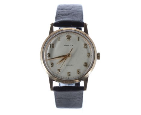 Rolex Precision 9ct gentleman's wristwatch, case ref. 12834, Birmingham 1965, silvered dial with Arabic numerals and centre s