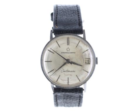 Eterna-Matic Centenaire automatic stainless steel gentleman's wristwatch, circular silvered dial with baton markers, date ape