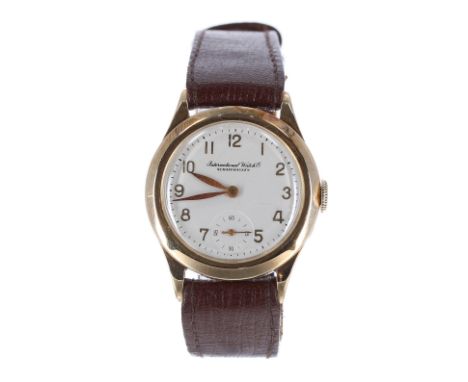 International Watch Co. (IWC) 14ct mid-size wristwatch, circa 1930/40s, circular silvered dial with Arabic numerals, sword ha