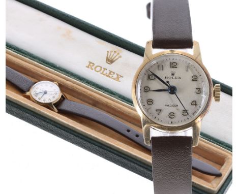 Rolex Precision 9ct lady's wristwatch, London 1957, case no. 03973, circular silvered dial with Arabic numerals, minute marke