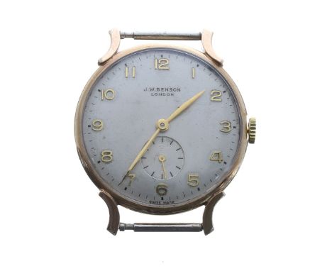 J.W Benson 9ct gentleman's wristwatch, Birmingham 1958, silvered dial with applied Arabic numerals and subsidiary seconds, Cy
