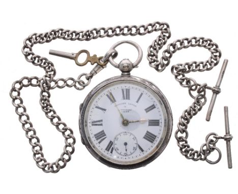 Edwardian silver lever pocket watch, Chester 1904, the movement signed A Yewdall, Leeds, no. 738122, with bi-metallic compens