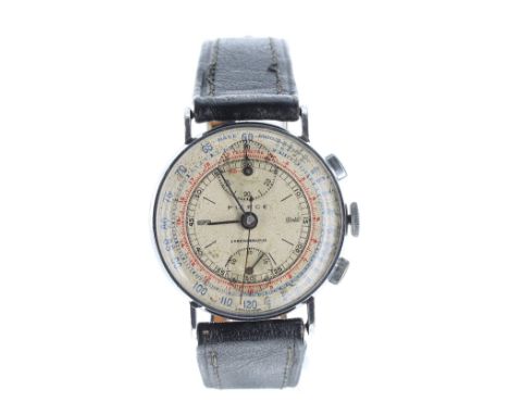 Pierce chronograph stainless steel gentleman's wristwatch, no. 65489, signed dial with Arabic three and nine, minute track wi