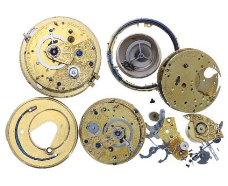 Fusee cylinder repeating pocket watch movement, signed French, Royal Exchange, London, no. 674, with engraved plate, balance 