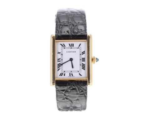 Cartier Tank 18ct mid-size wristwatch, ref. 960193580, signed white dial with Roman numerals and blued steel hands, 6761 17 j