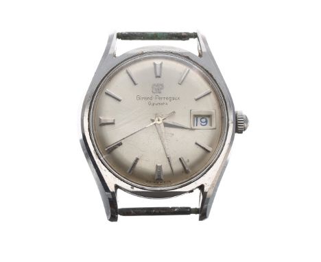 Girard-Perregaux Gyromatic automatic stainless steel gentleman's wristwatch, circular silvered dial with baton markers, date 