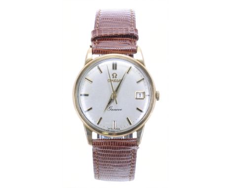Omega Genéve 9ct gentleman's wristwatch, London 1961, serial no. 177440xx, circular silvered dial with baton markers, minute 