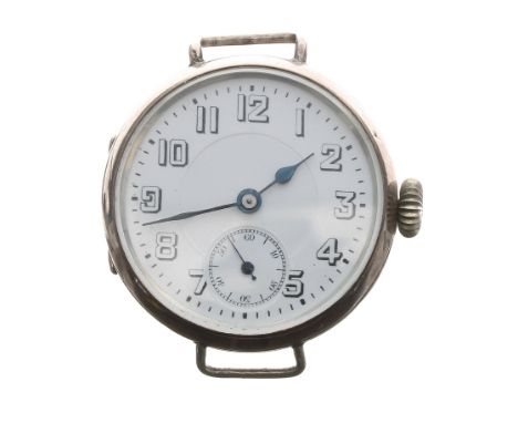 WWI period silver wire-lug gentleman's wristwatch, import hallmarks London 1914, circular enamel dial with Arabic numerals, m