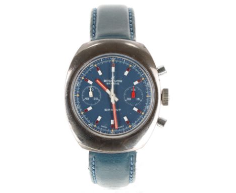 Breitling Sprint chronograph stainless steel gentleman's wristwatch, ref. 2051, circa 1975, serial no. 1437xxx, circular blue