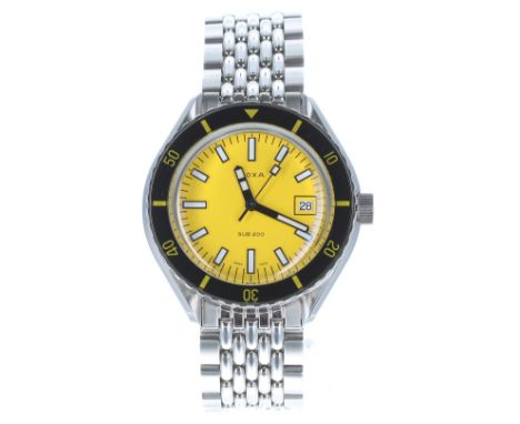 Doxa SUB 200 automatic stainless steel gentleman's bracelet watch, ref. 799.10.361.10, no. 50951, circular yellow dial with b