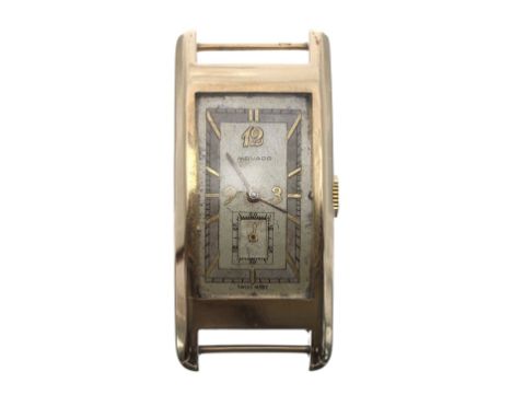 Movado 9ct rectangular curved gentleman's wristwatch, circa 1930s, signed silvered dial with applied Arabic numerals, hour ma