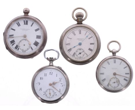 Four pocket watches for repair to include a silver lever engine turned pocket watch, 54mm, silver fusee lever engine turned p