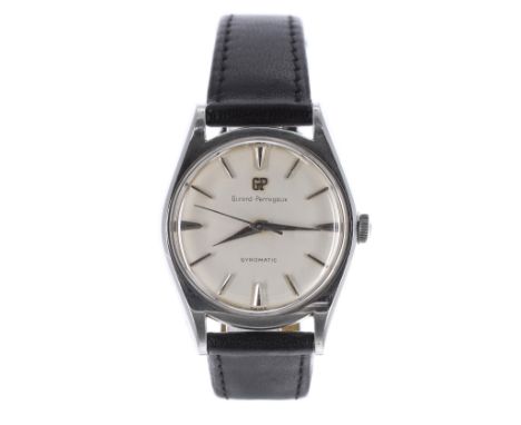 Girard-Perregaux Gyromatic stainless steel gentleman's wristwatch, silvered dial with applied baton markers, dauphine hands a
