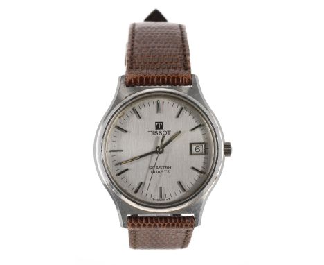Tissot Seastar Quartz stainless steel gentleman's wristwatch, leather strap, 36mm - Condition Report: - Movement - requires a
