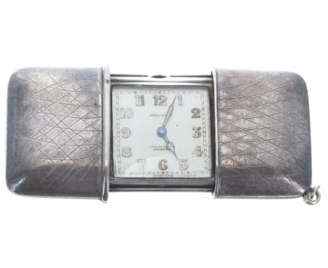 Movado Ermeto Chronométre silver (0.935) and leather purse watch, circa 1930s, signed square silvered dial with Arabic numera