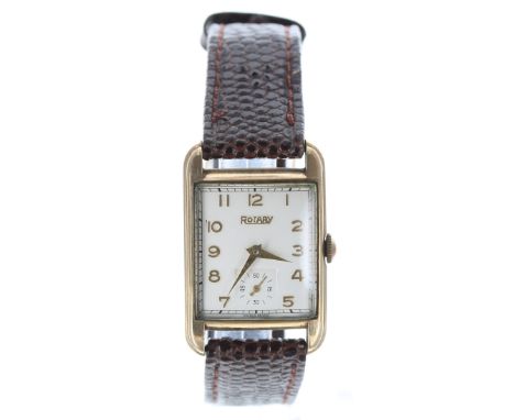 Rotary 9ct rectangular gentleman's wristwatch, London 1952, rectangular silvered dial with gilt Arabic numerals, minute track