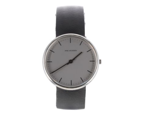 Arne Jacobsen by Pierre Junod stainless steel gentleman's wristwatch, 1902-1971, quartz, black strap, 34mm - Condition Report