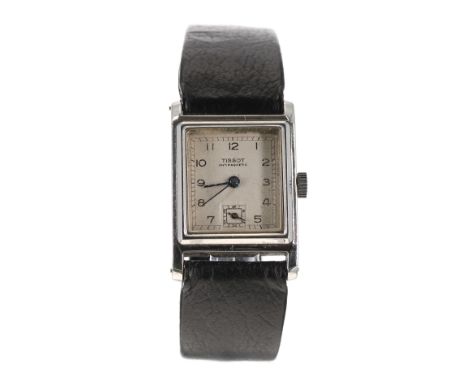 Tissot Antimagnetic 'Waterproof' rectangular stainless steel gentleman's wristwatch, circa 1930/40s, the square silvered dial