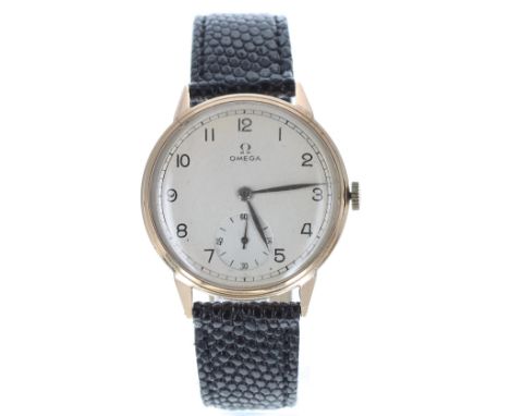 Omega 14k gentleman's wristwatch, circa 1940s, serial no. 99469xx, silvered dial with Arabic numerals and subsidiary seconds 