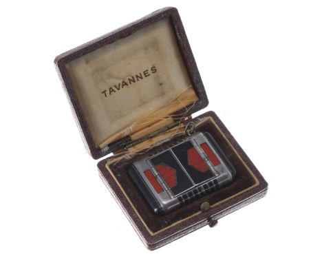 Tavannes for A. Lemerauel, Lausanne Art Deco silver and enamel purse watch, circa 1930, square silvered dial with luminous Ar