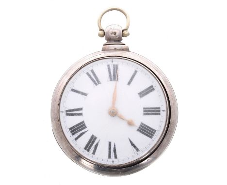 19th century silver pair cased verge pocket watch, London 1830, the fusee movement signed M. Clark, Morpeth, no. 14800, with 