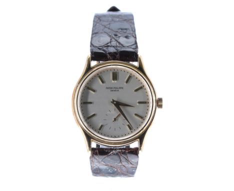 Patek Philippe Genéve Calatrava 18k gentleman's wristwatch, ref. 3923, signed silvered dial with applied chamfered gilt baton