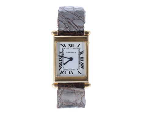 Cartier Tank 18ct mid-size back wound wristwatch, case double ref. 1461xx/0148xx, circa 1940s, signed rectangular white dial 
