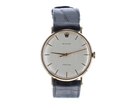 Rolex Precision 9ct gentleman's wristwatch, import hallmarks for Edinburgh 1968, signed silvered dial with hour markers and c