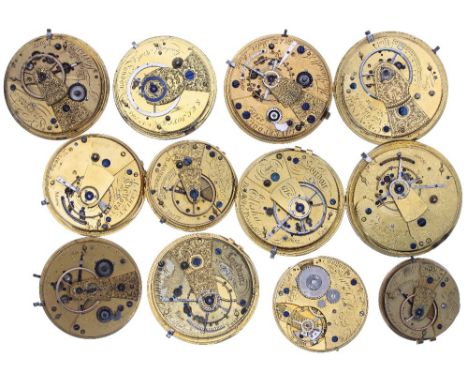Four fusee lever pocket watch movements to include makers CE Viner; Jon Gibbons; Thos Russell &amp; Son; Barwise; Harrison; t