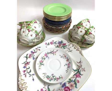 Pair of framed tiles and selection of tea ware to include William Brownfield set of 6 side plates, crescent tea set, 6 Royal 