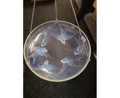 Art Deco opalescent glass light shade by Sabino France moulded with swallows and makers mark [Damaged]diameter - 38cm(Damaged