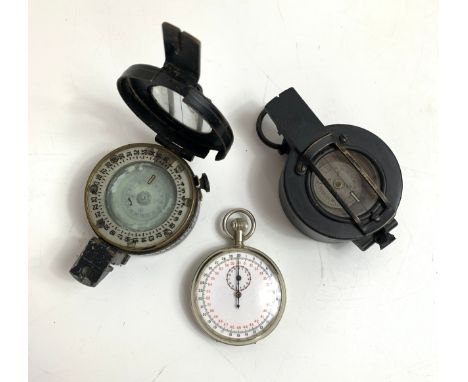 MKIII 1943 prismatic compass by TG&amp;Co, Enbeeco prismatic compass(damaged) and a 30 second military stop watch (In working