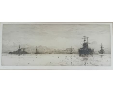 William Lionel  Wyllie (1851-1931)Etching  titled '' Battle Cruisers in the Firth of Forth'', pencil signed [1918]