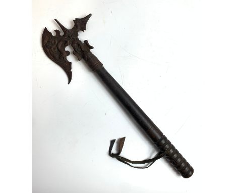 Decorative cast iron headed axe with dragon design and wooden shaft Length - 46cm