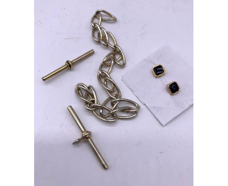 9ct white gold scrap chain and t bars 18.62g together with a pair of 9ct gold earrings
