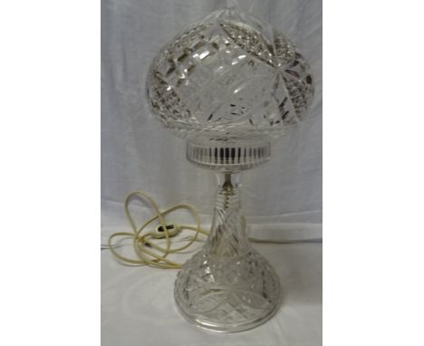 A cut glass electric Table Lamp with mushroom shape shade.  16" (41cms) high. 