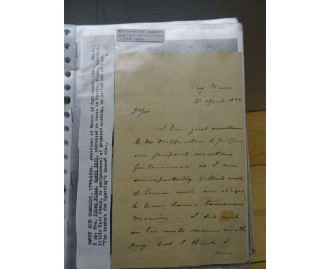 A small lever arch file and contents of 19th Century Letters including examples from Sir Charles Barry, Sir John Burke, Paul 