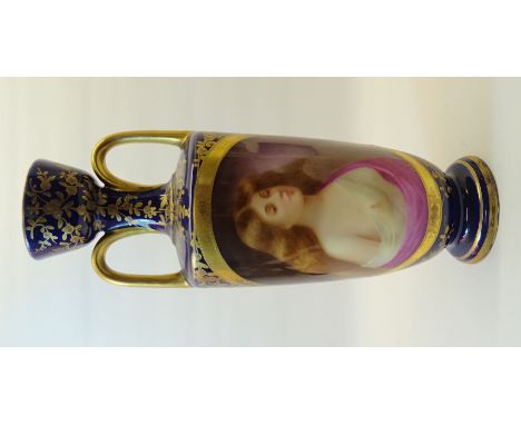 A "Vienna" porcelain two handled Vase painted with an oval half length portrait of a classically draped female, signed "F Fer