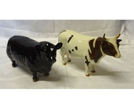 A Beswick Model of an Aberdeen Angus bull, No. 1562 and a Beswick Ayrshire bull No. 1454B in gloss finish (horn damaged, one 