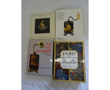 A box of books and auction catalogues on Japanese Netsuke and inro.  (from the collection of the late Richard Moore)  