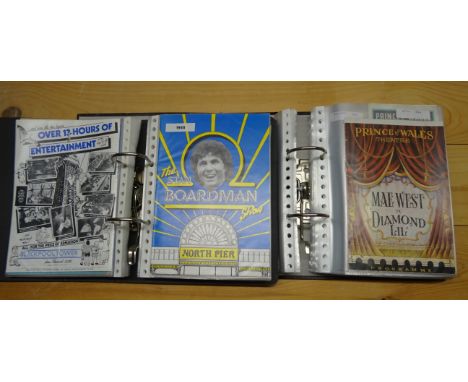 A small lever arch file of Seaside Theatre Programmes, 1940's-1980, two other folders of theatre programmes and another folde